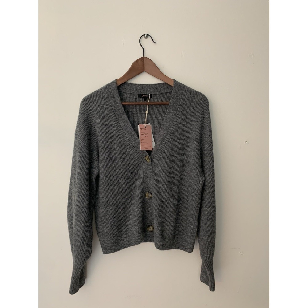 NWT Quince Baby Alpaca Wool Cropped Cardigan Sz L Vneck Ribbed Quiet Luxury